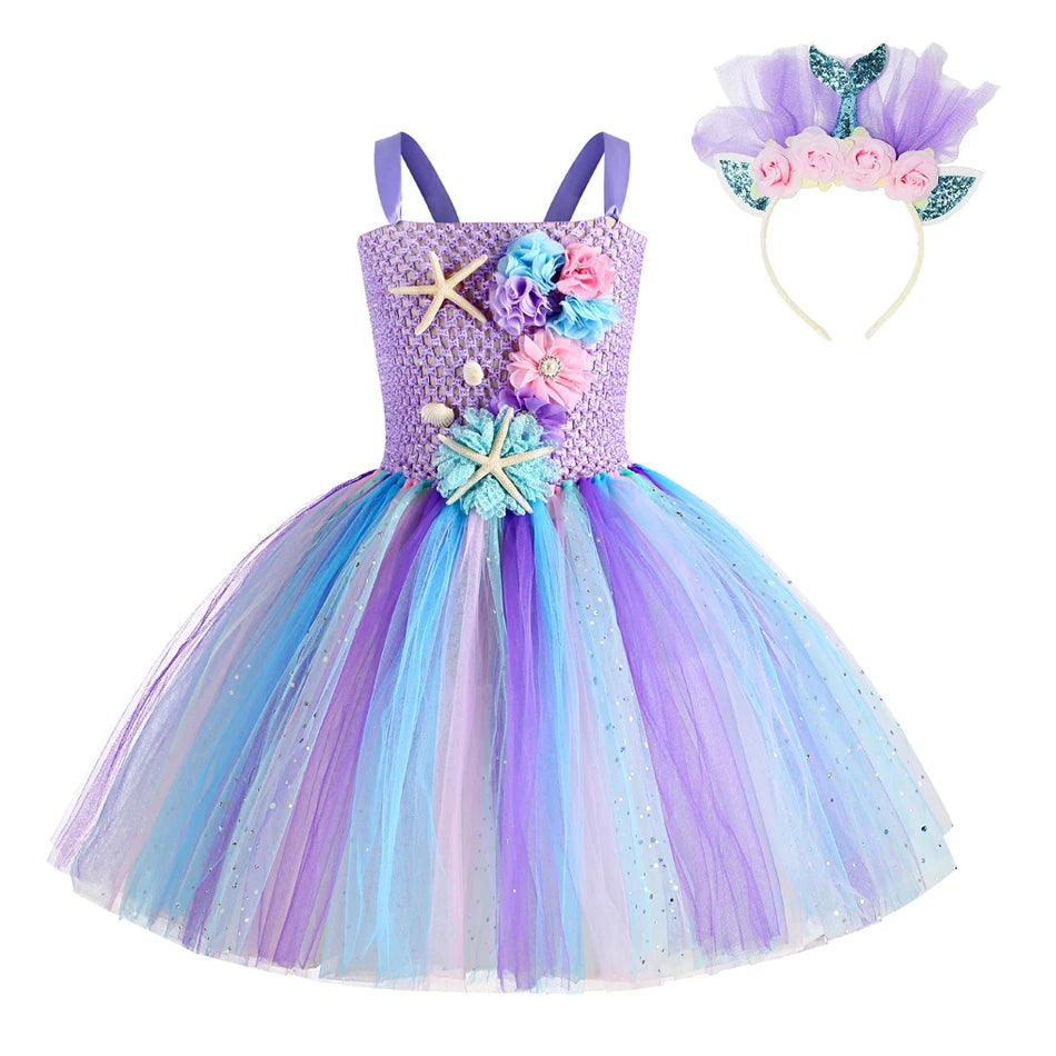 Girls' Mermaid Tutu Dress with Flower Headband