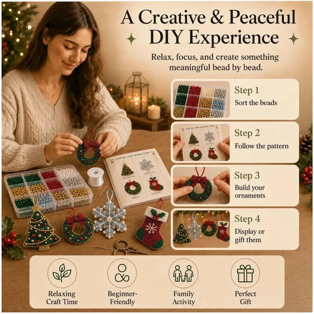 Christmas Beaded Ornament Craft Kit - 4 Pack - LOWZY