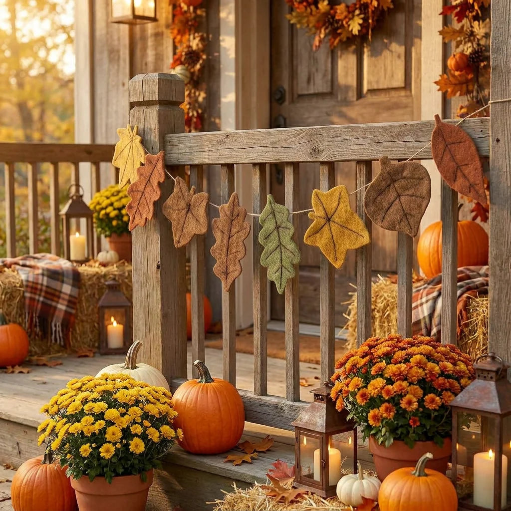 Autumn Maple Leaf Felt Garland – Harvest Hanging Banner