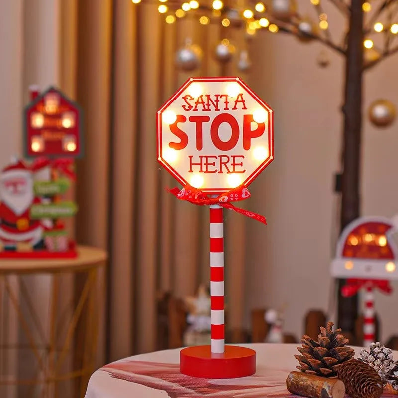 LED Santa Stop Here Street Sign - LOWZY