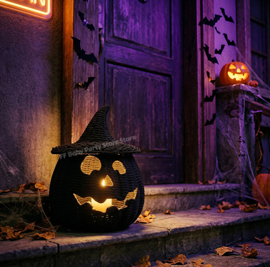 Halloween Pumpkin Lantern & Witch Hat Décor – 6 Designs – F