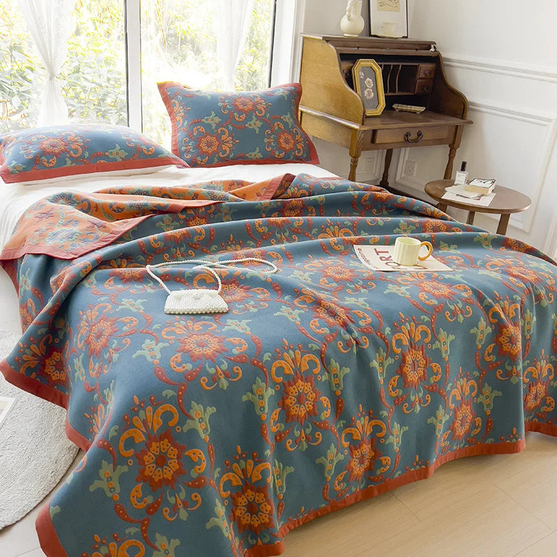 Vintage Cotton Jacquard Blanket & Pillow Towel Options – Clusters of flower / 150x200cm Blanket