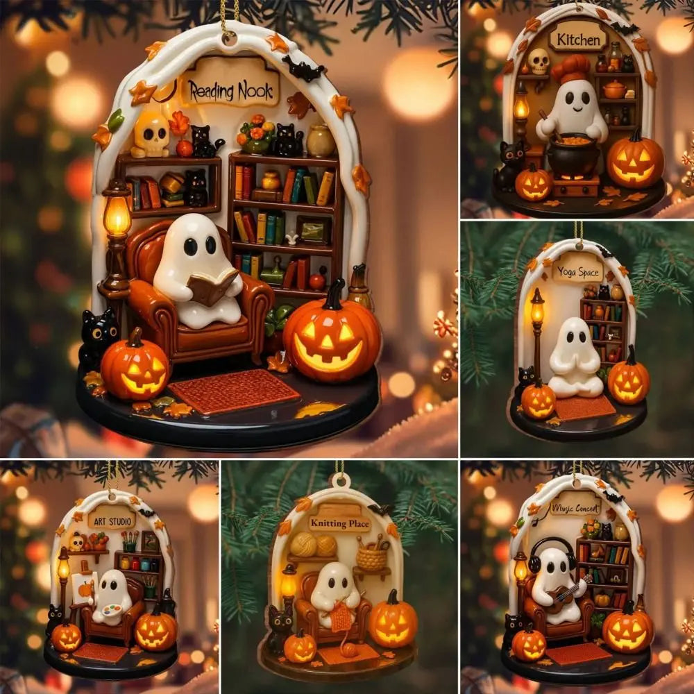 Reading Ghost Halloween Hanging Ornament – 6 Designs