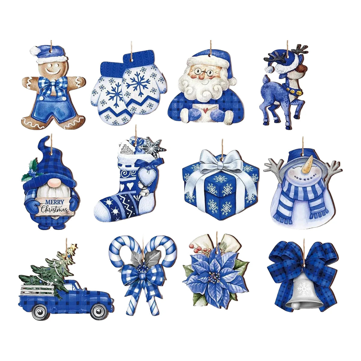 Blue Wooden Christmas Ornament Set – 12, 24 or 36 Pack - view 9 - LOWZY