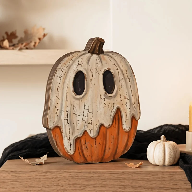 retro wooden autumn and Halloween shelf block decoration