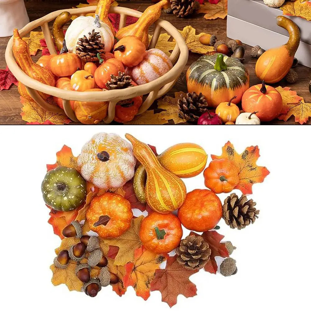 fifty piece autumn harvest decoration set with pumpkins and leaves