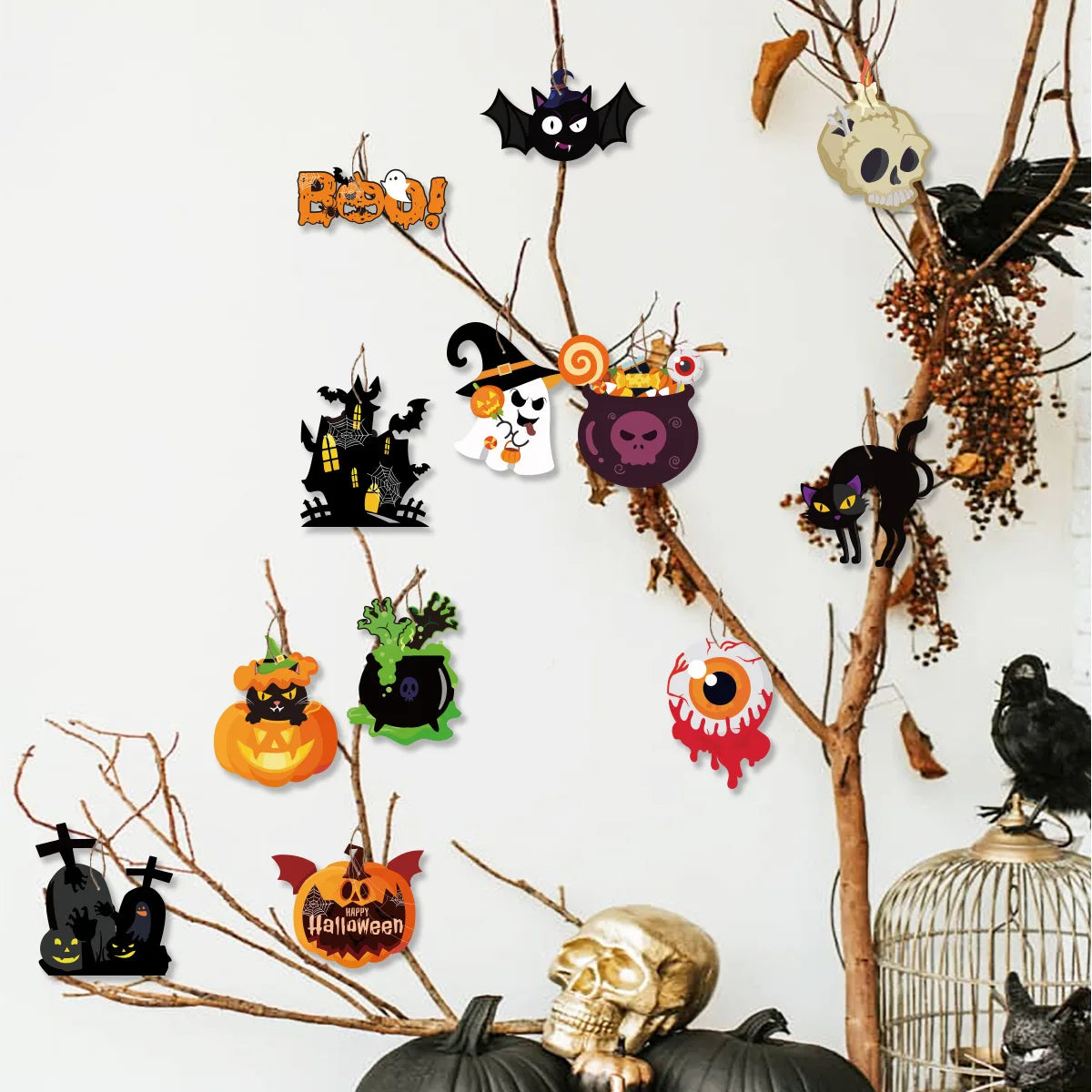 Halloween Paper Hanging Decorations – 3 Designs – Fluorescence Yellow
