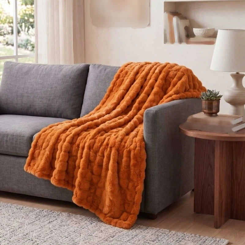 Knitted Fleece Sofa Throw Blanket – 130 × 150cm