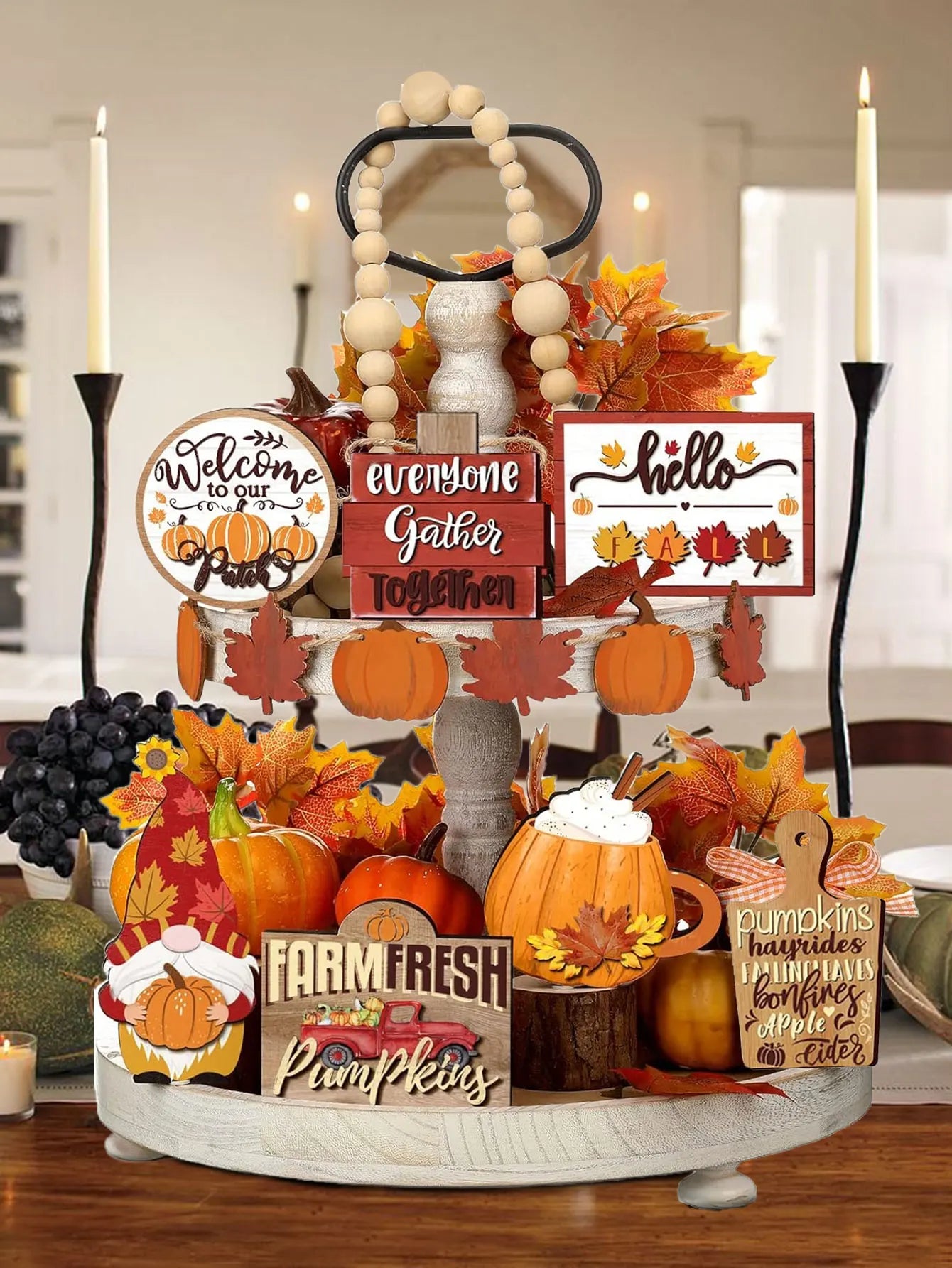 Autumn Farmhouse Tiered Tray Décor Set – Pumpkin Spice