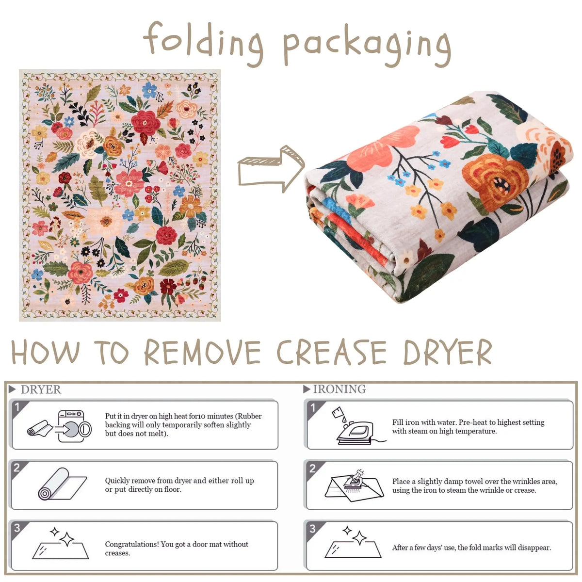 VIKAMA Boho Floral Washable Doormat
