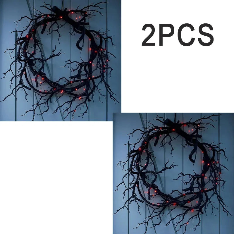 LED Black Branch Halloween Wreath
