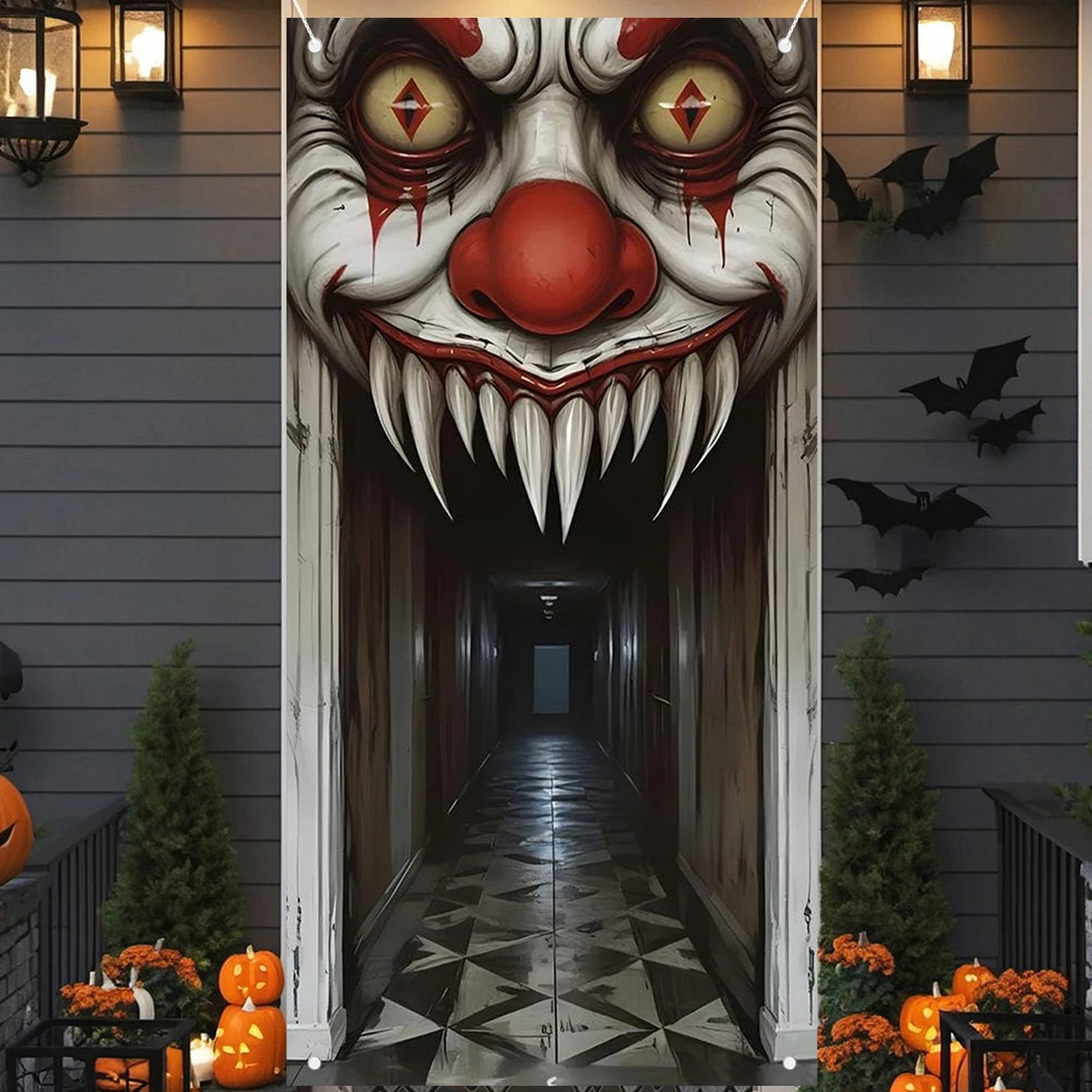 Spooky Halloween Door Cover – Witch & Zombie Scene