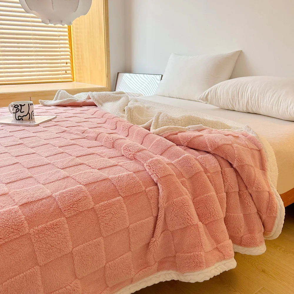 Double-Sided Sherpa Fleece Blanket – 4 Sizes – Green / 150x200cm