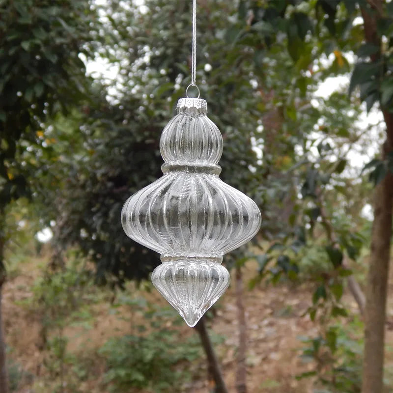 Ribbed Glass Christmas Drop Ornament - 12 - LOWZY