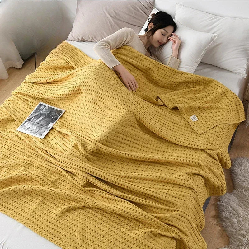 Pure Cotton Waffle-Weave Summer Blanket – 150 × 200cm