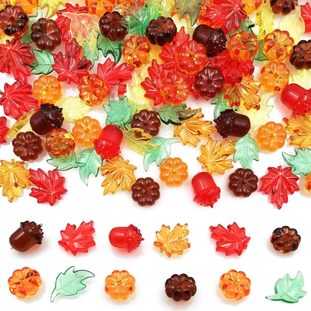 120-Piece Autumn Vase Filler – Pumpkins, Leaves & Acorns
