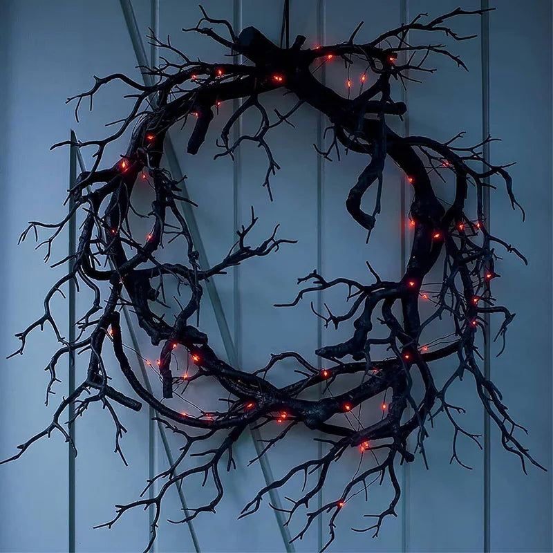 LED Black Branch Halloween Wreath