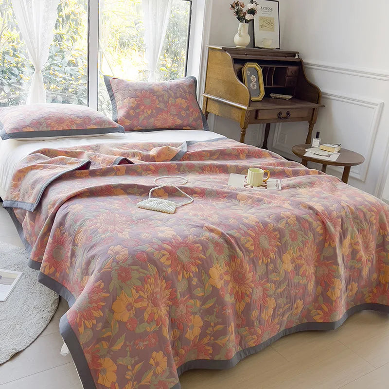 Vintage Cotton Jacquard Blanket & Pillow Towel Options – Sea of flower / 150x200cm Blanket