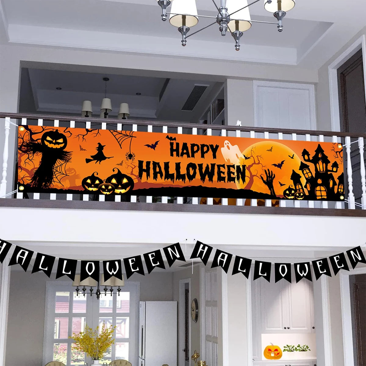 Happy Halloween Banner – Pumpkin & Bat Print