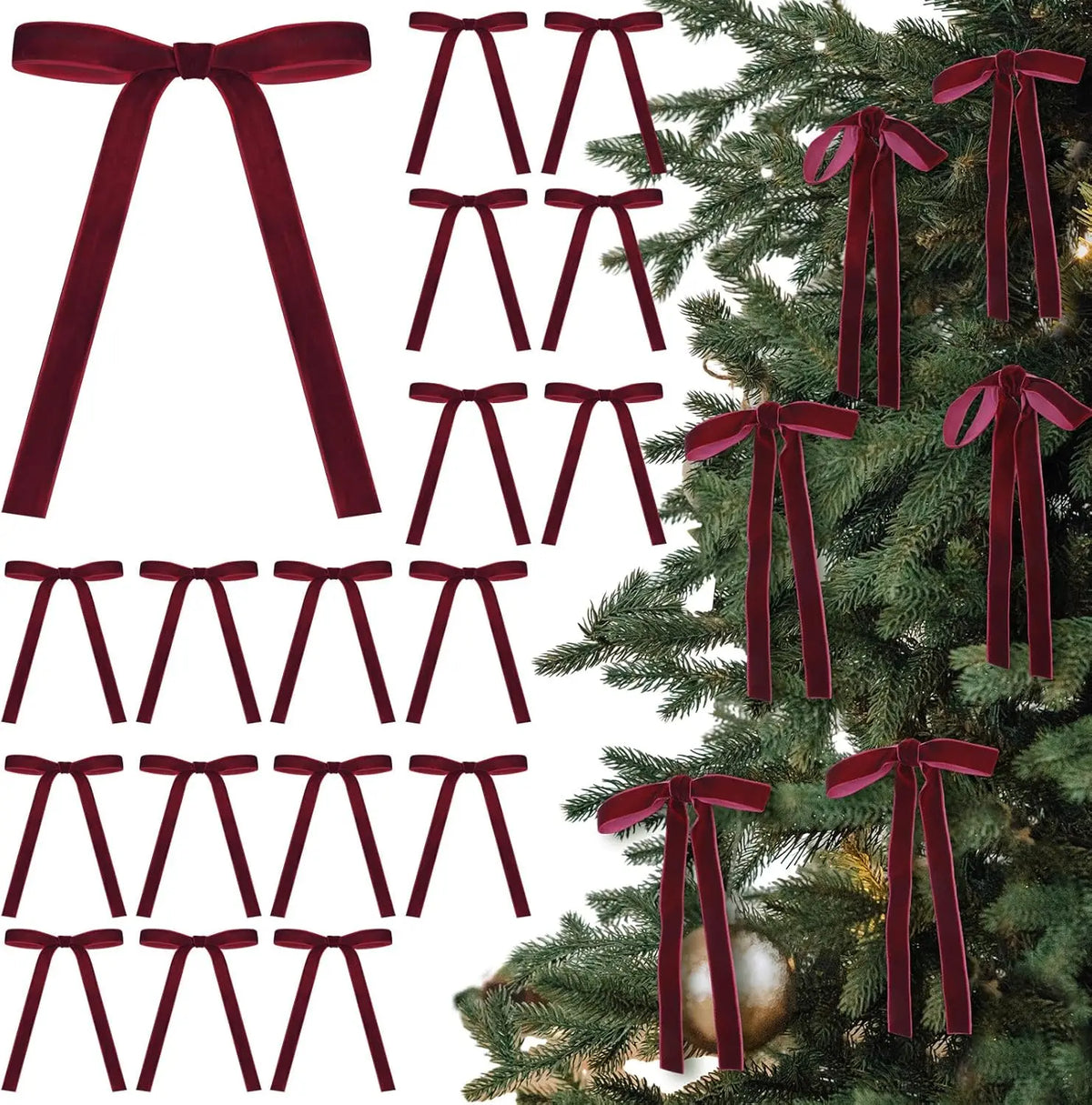 Velvet Christmas Bows – 24 Pack - Red - LOWZY