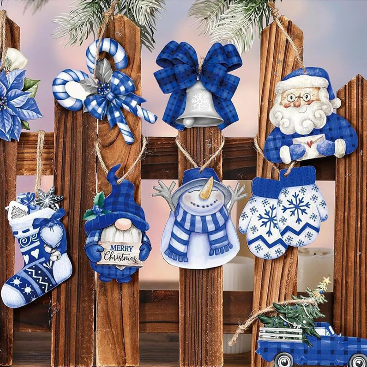 Blue Wooden Christmas Ornament Set – 12, 24 or 36 Pack - view 4 - LOWZY