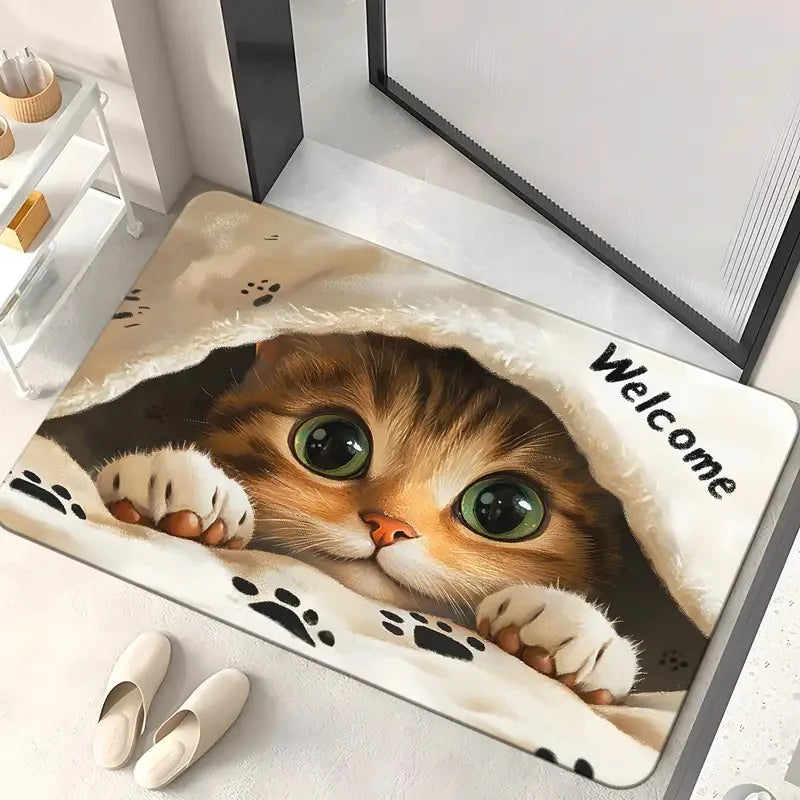 Four Cats Wooden Hole Illusion Doormat