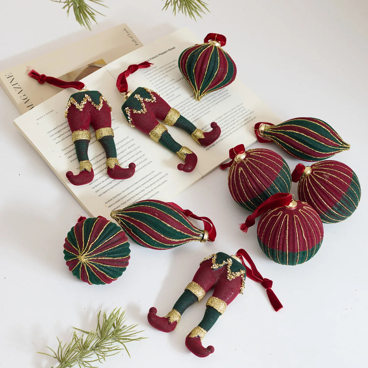 Vintage Plush Christmas Bauble Ornament Set - C - LOWZY