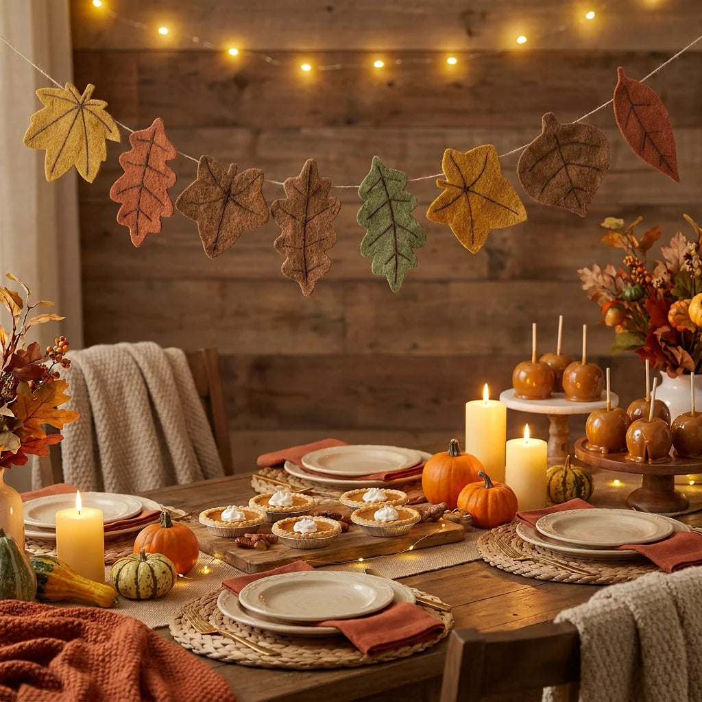 Autumn Maple Leaf Felt Garland – Harvest Hanging Banner