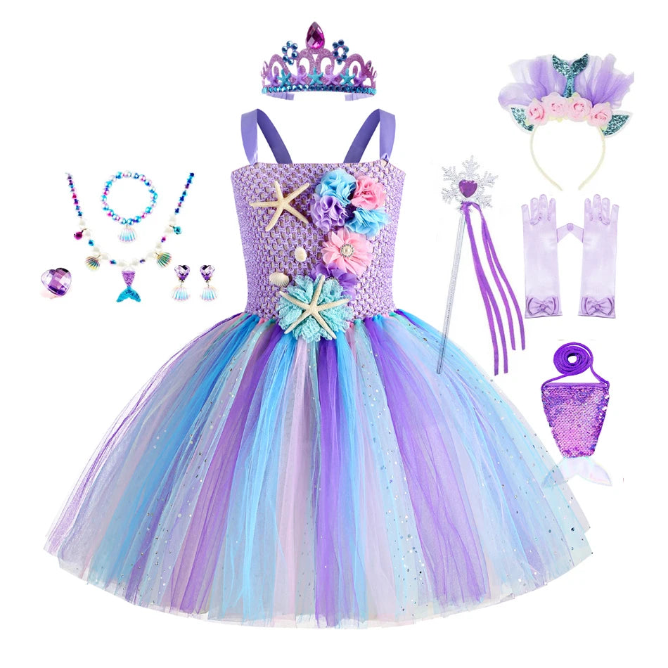 Girls' Mermaid Tutu Dress with Flower Headband