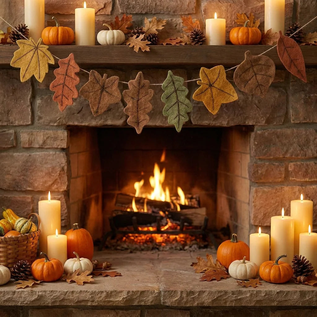 Autumn Maple Leaf Felt Garland – Harvest Hanging Banner