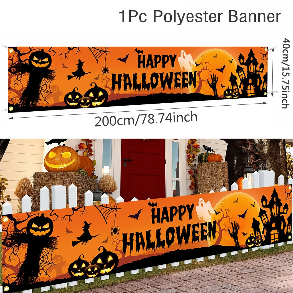 Happy Halloween Banner – Pumpkin & Bat Print