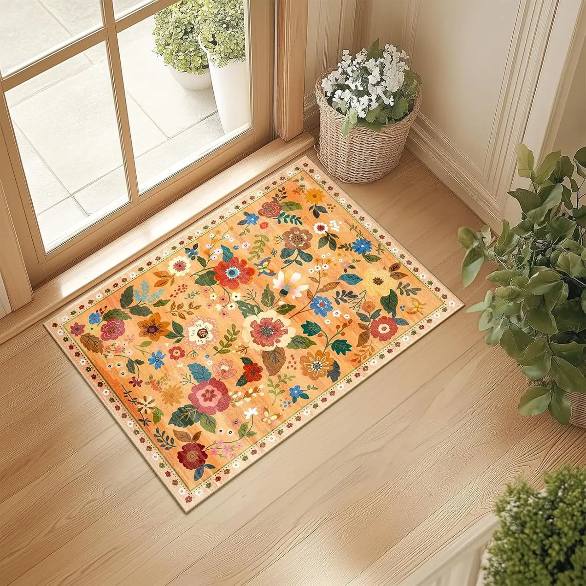 VIKAMA Scandinavian Floral Washable Doormat