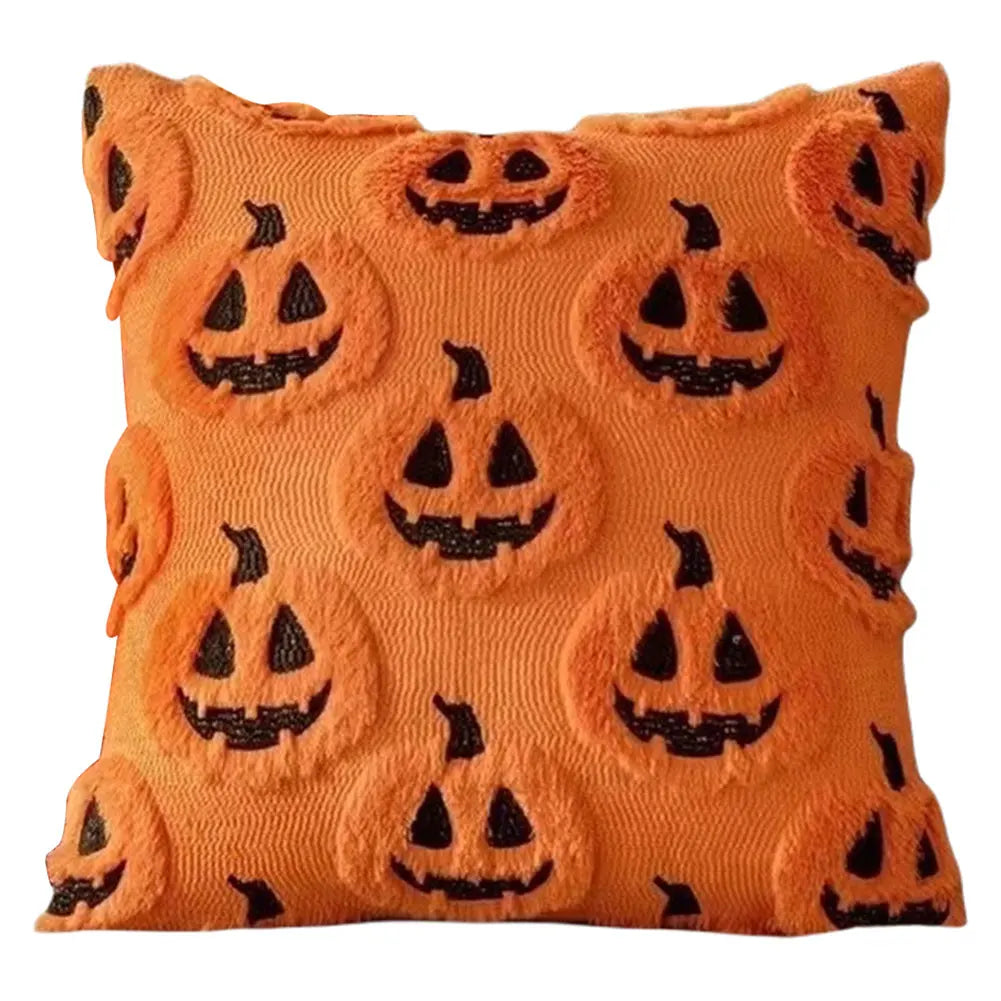 Halloween Plush Cushion Cover – Ghost, Pumpkin & Bat 45cm
