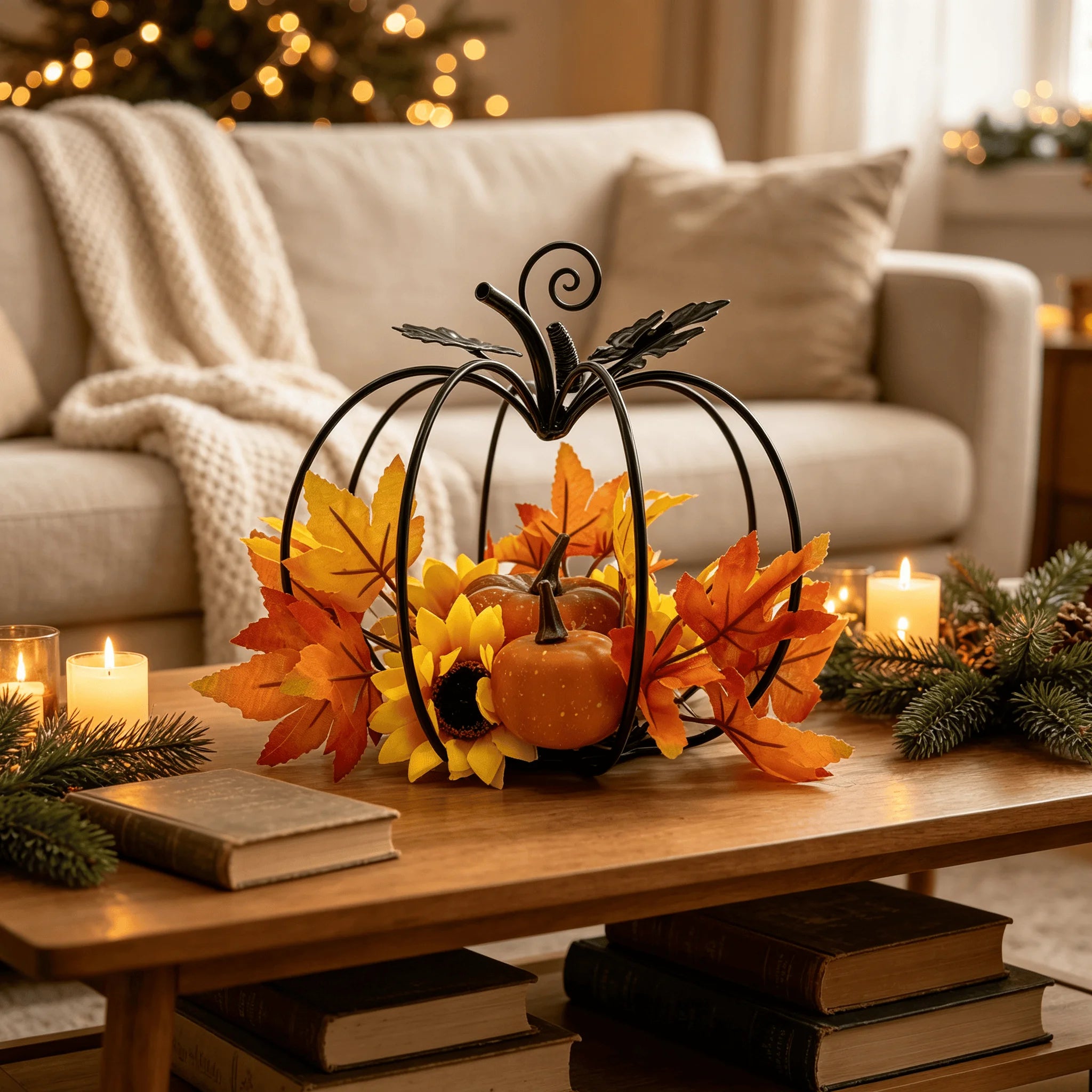 Black Metal Pumpkin Table Decoration – Autumn Harvest