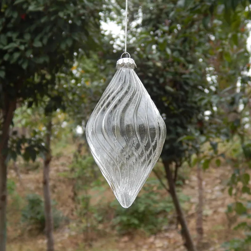 Ribbed Glass Christmas Drop Ornament - 17 - LOWZY