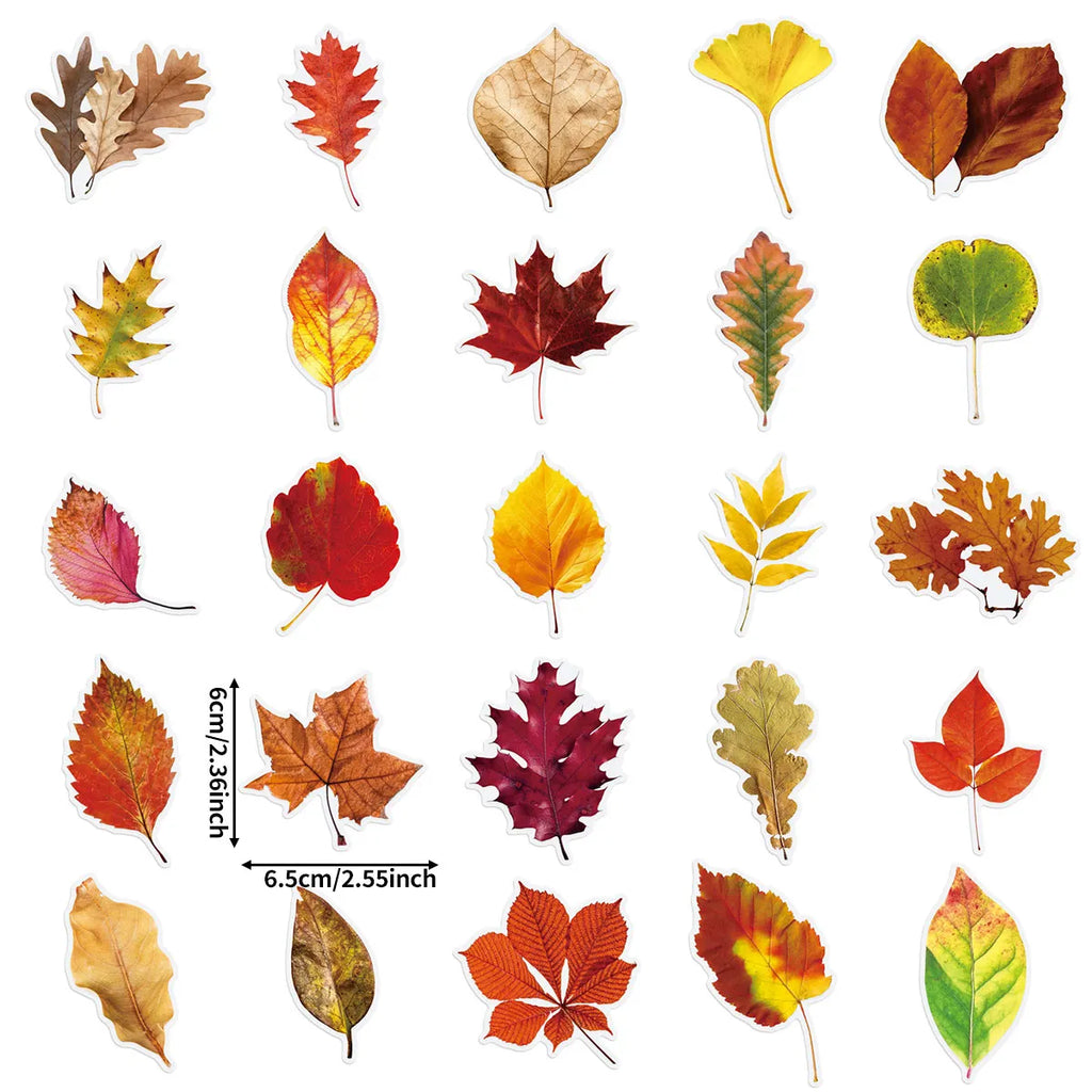 50-Piece Autumn Leaf Sticker Set – Maple & Oak