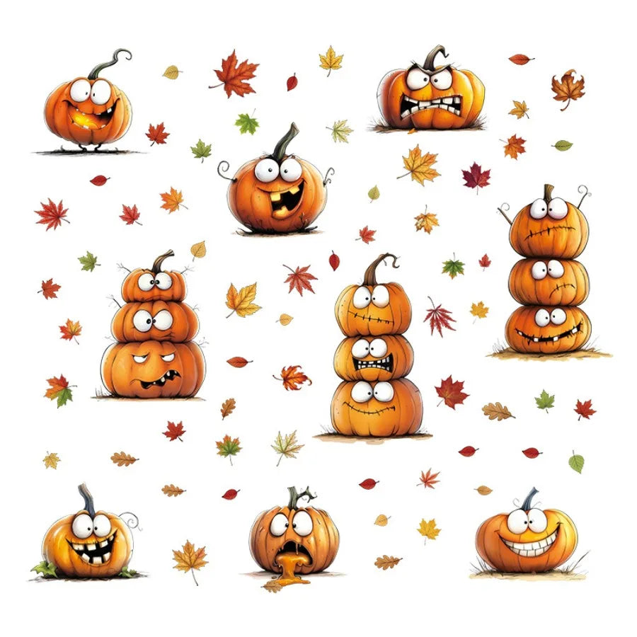 6-Piece Autumn Window Cling Set – Pumpkins & Maple Leaves