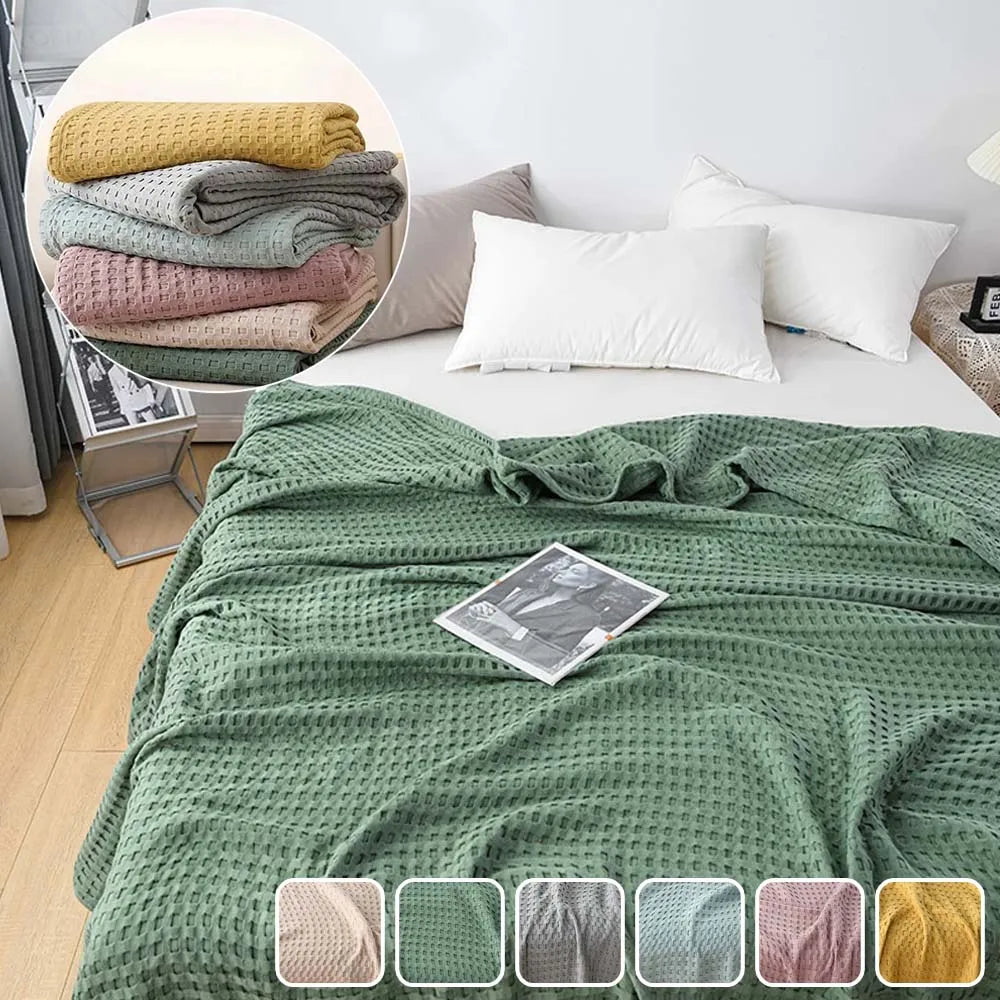 Pure Cotton Waffle-Weave Summer Blanket – 150 × 200cm – green / 150x200cm