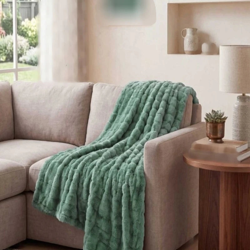 Knitted Fleece Sofa Throw Blanket – 130 × 150cm