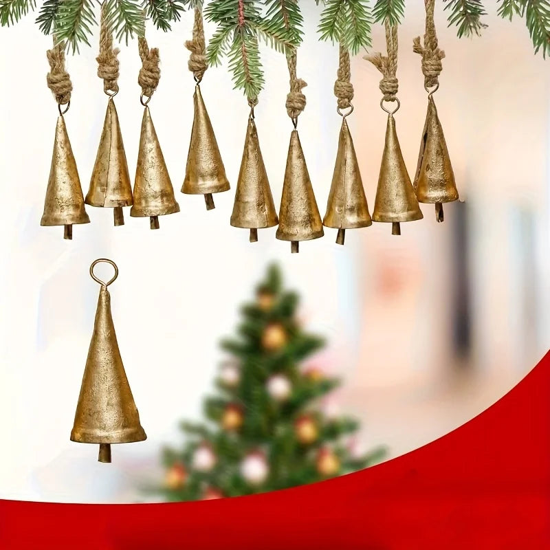 Vintage Brass Christmas Bell Decoration Set - 1set - LOWZY
