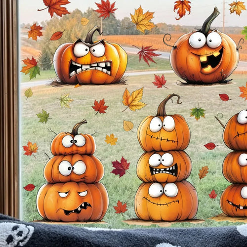 6-Piece Autumn Window Cling Set – Pumpkins & Maple Leaves