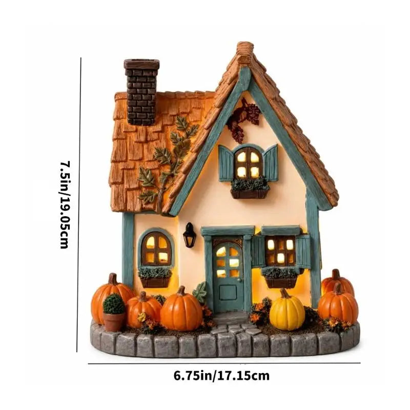 LED autumn pumpkin house resin ornament with warm light
