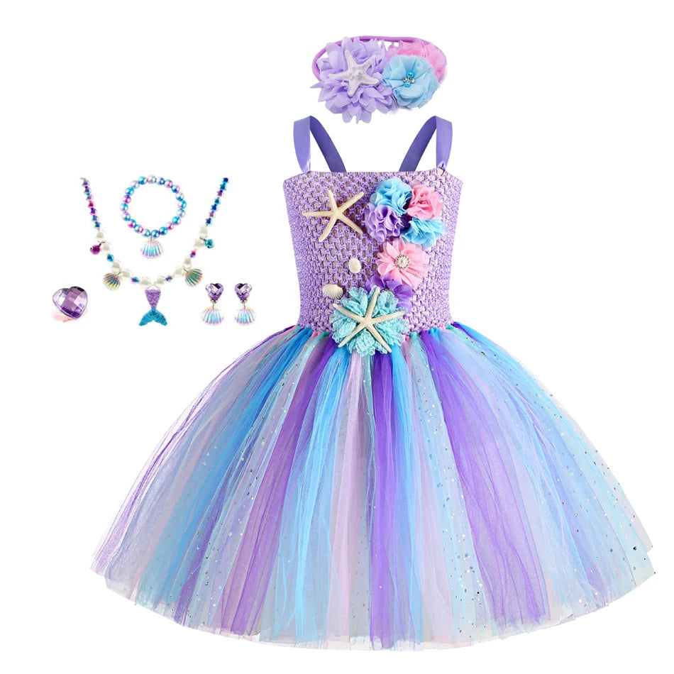 Girls' Mermaid Tutu Dress with Flower Headband