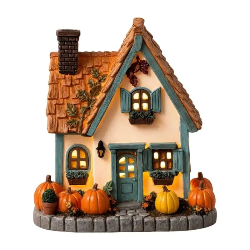 LED autumn pumpkin house resin ornament with warm light