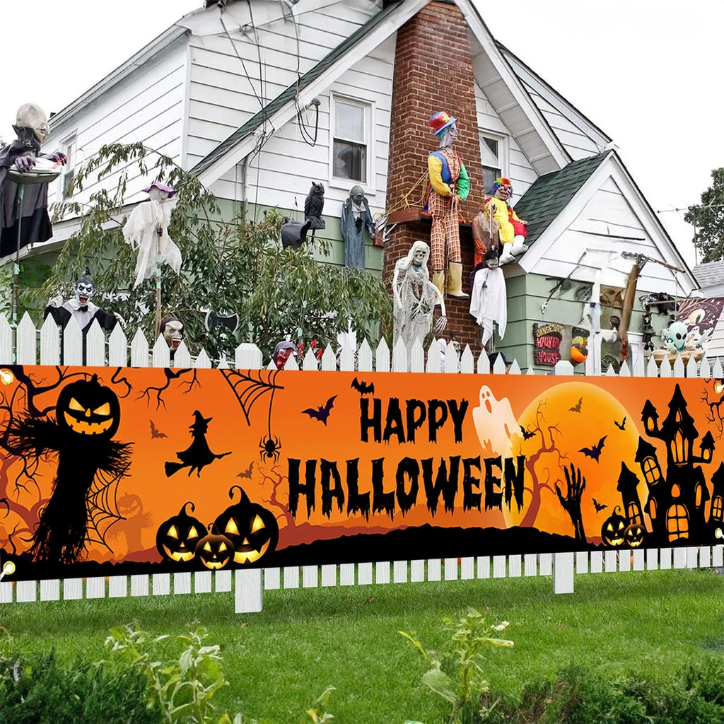 Happy Halloween Banner – Pumpkin & Bat Print – 1pc
