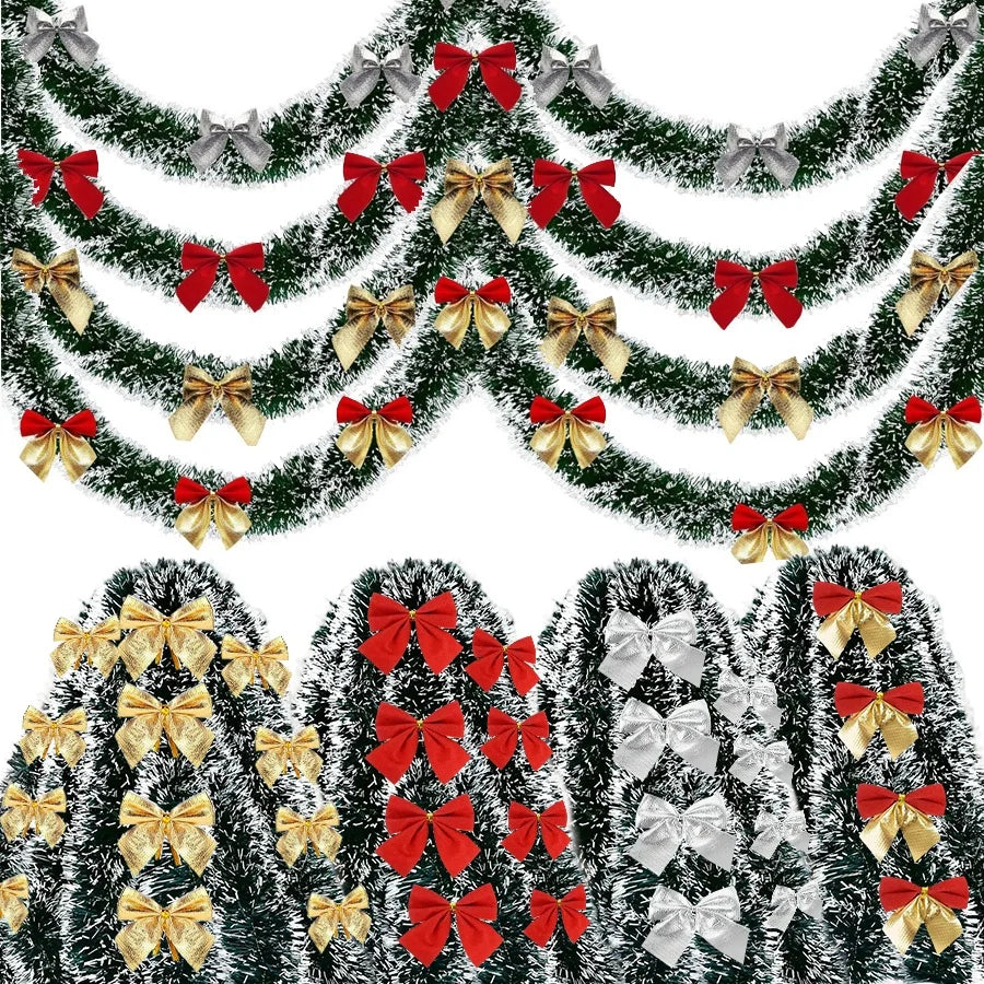 Green Christmas Garland with Bows & Baubles - LOWZY