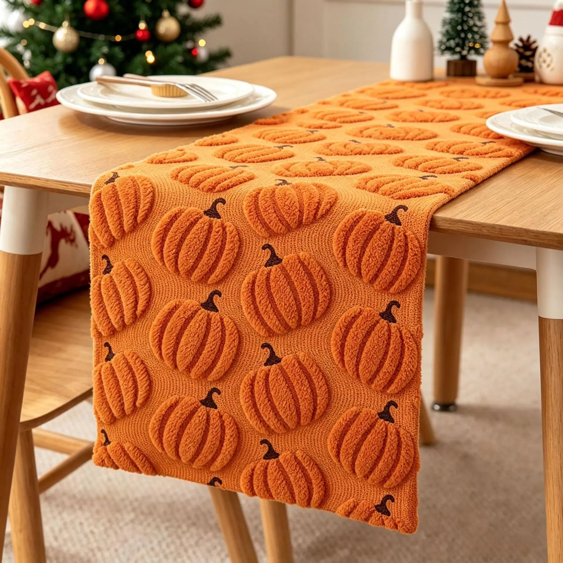 embroidered pumpkin autumn table runner
