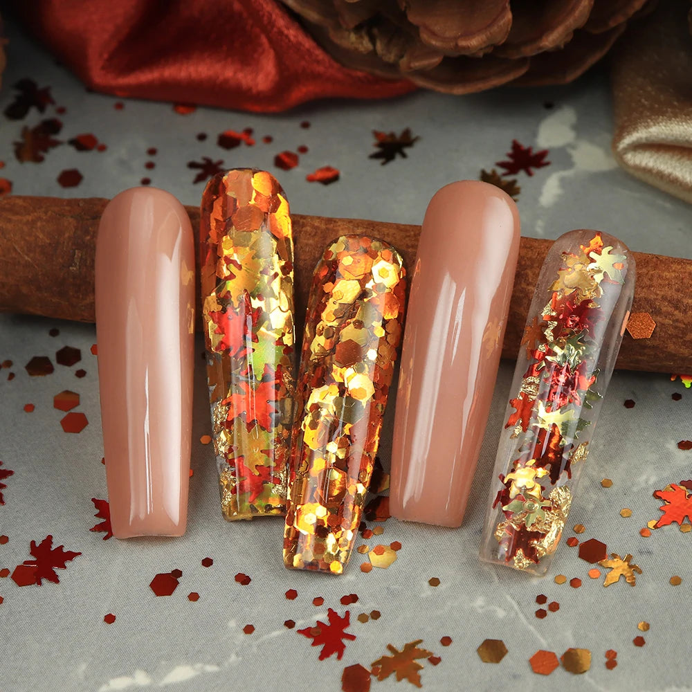 autumn maple leaf nail art glitter sequins