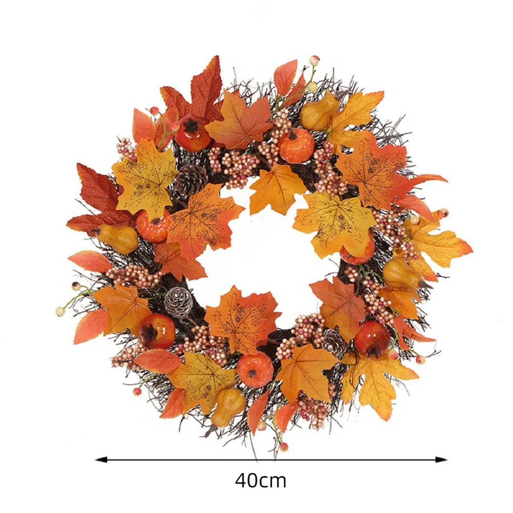 white pumpkin autumn wreath with foliage and berries