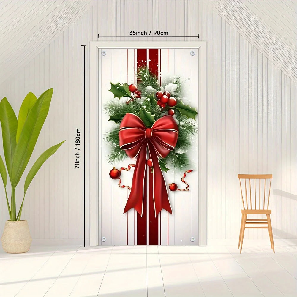 Holly & Berry Christmas Door Cover – 180 × 90 cm